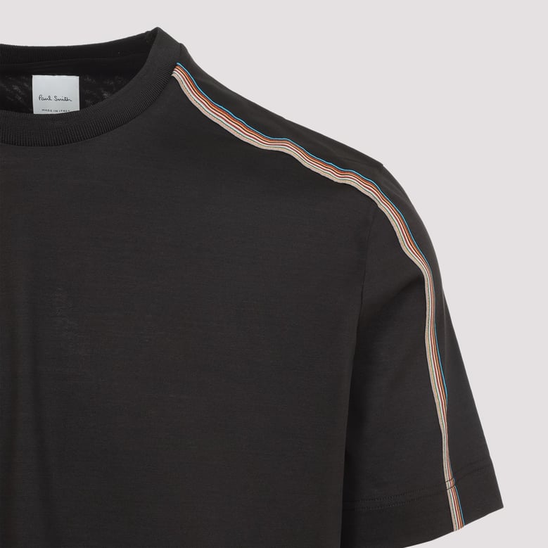 mud brown cotton stripe tape detail t-shirt by Selfnex