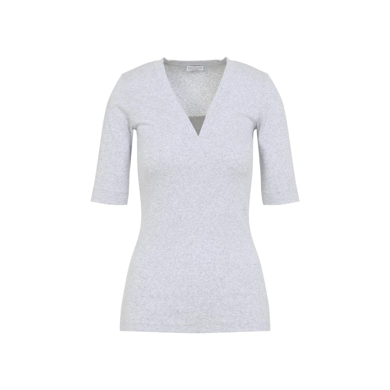 silver grey cotton v-neck ribbed t-shirt by Selfnex