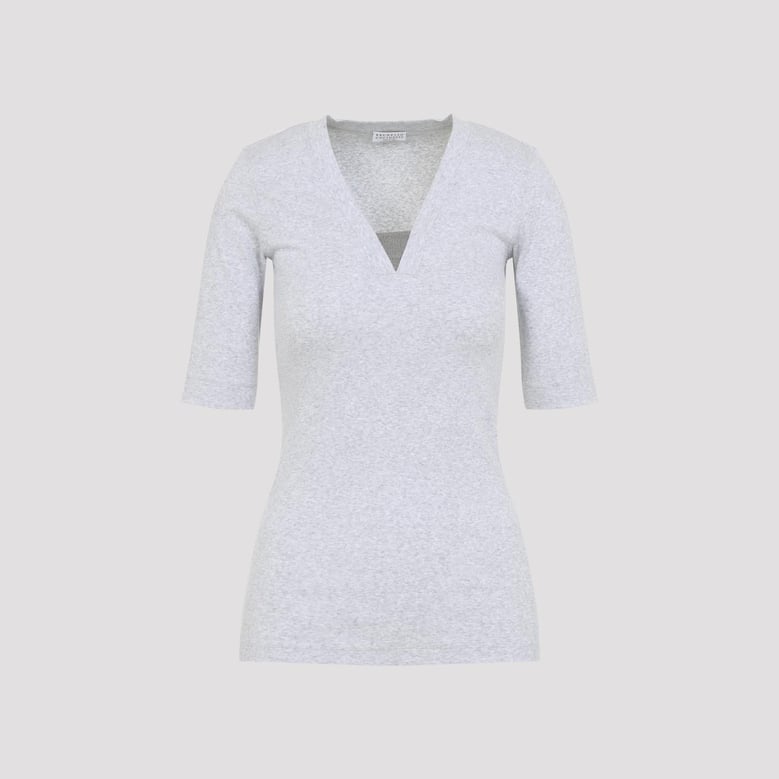 silver grey cotton v-neck ribbed t-shirt by Selfnex