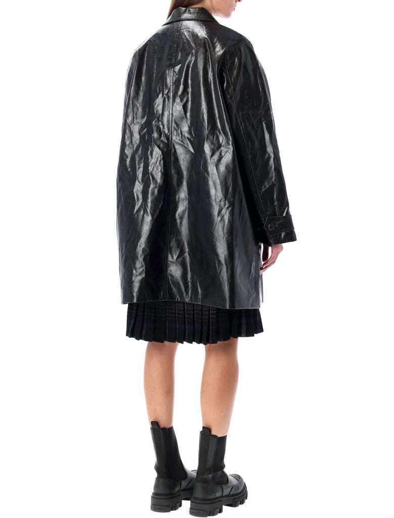 low classic oversized black faux leather coat by Selfnex