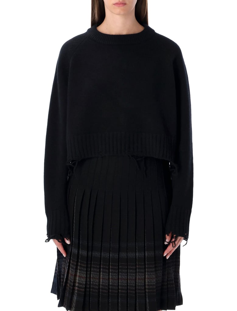 low classic damaged wool blend cropped pullover black by Selfnex