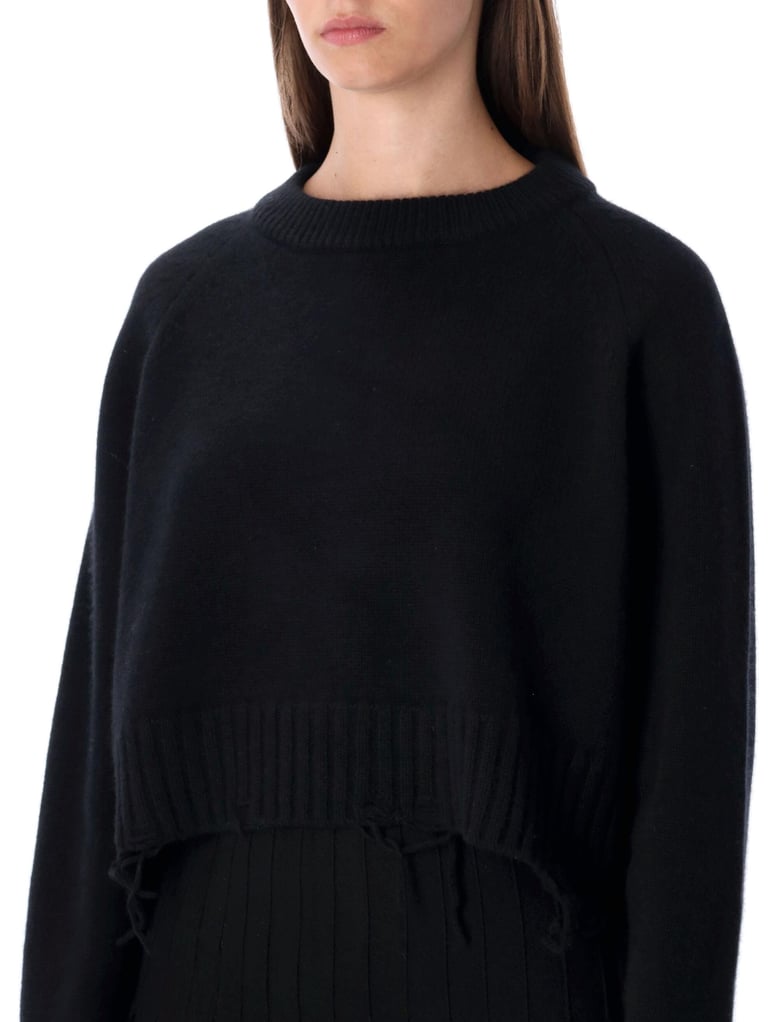 low classic damaged wool blend cropped pullover black by Selfnex
