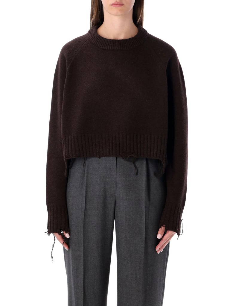 low classic damaged wool blend cropped pullover brown by Selfnex