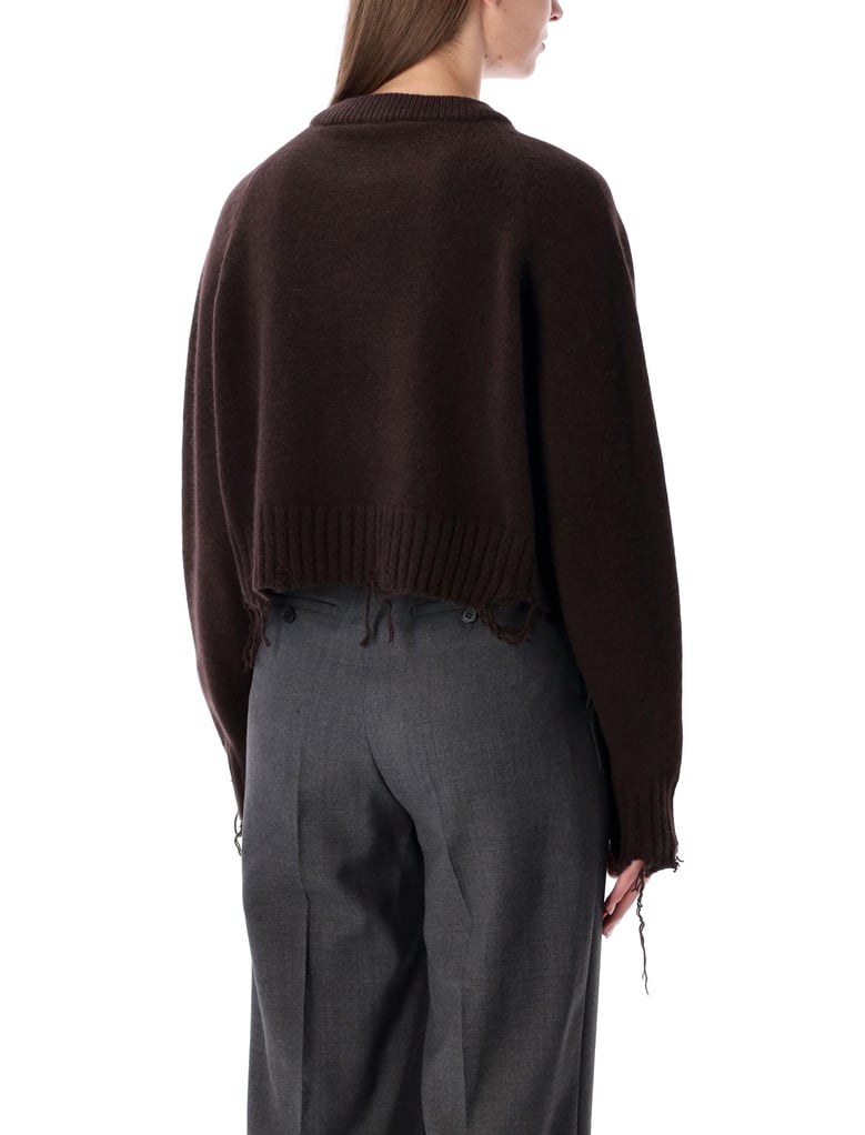 low classic damaged wool blend cropped pullover brown by Selfnex