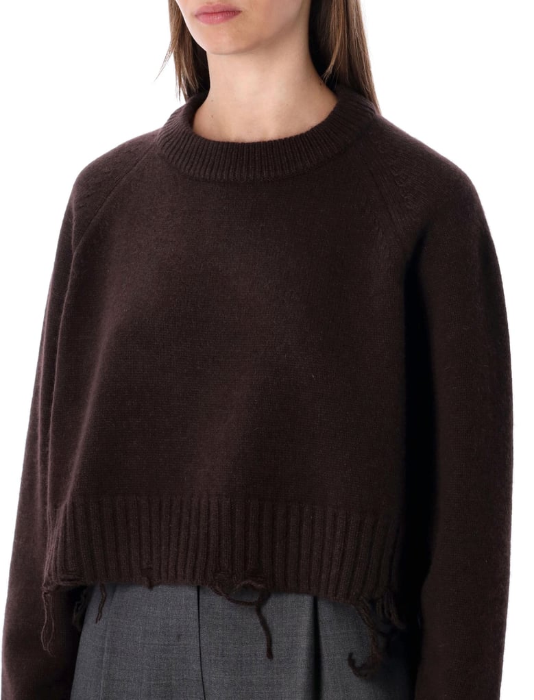 low classic damaged wool blend cropped pullover brown by Selfnex