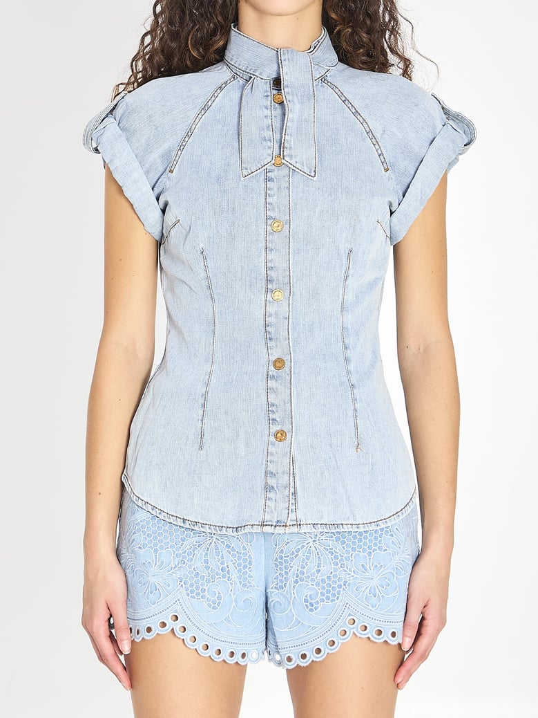 denim tie neck shirt by Selfnex