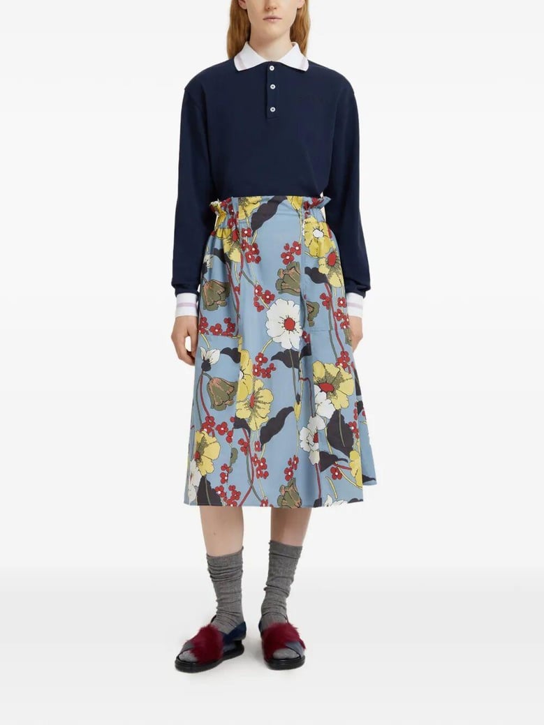 poplin elasticated midi skirt with melodia print by Selfnex