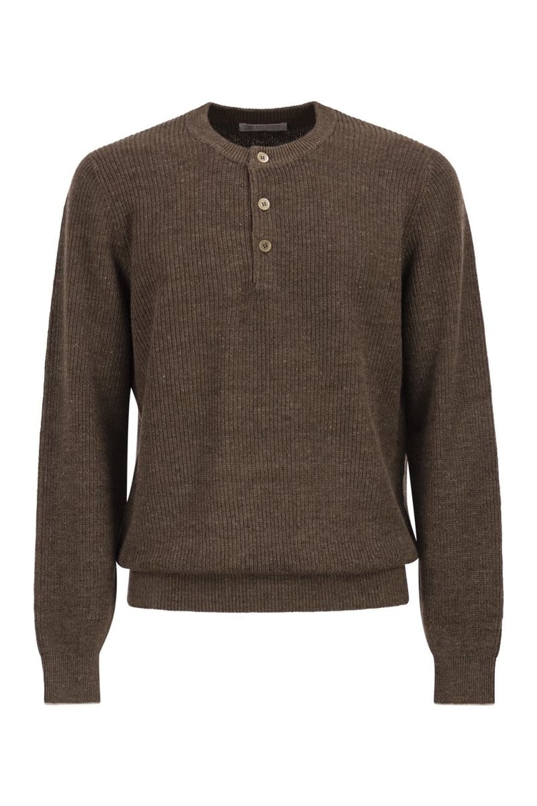 cotton and linen half-ribbed crew neck jumper by Selfnex
