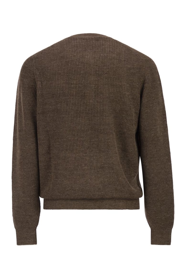 cotton and linen half-ribbed crew neck jumper by Selfnex