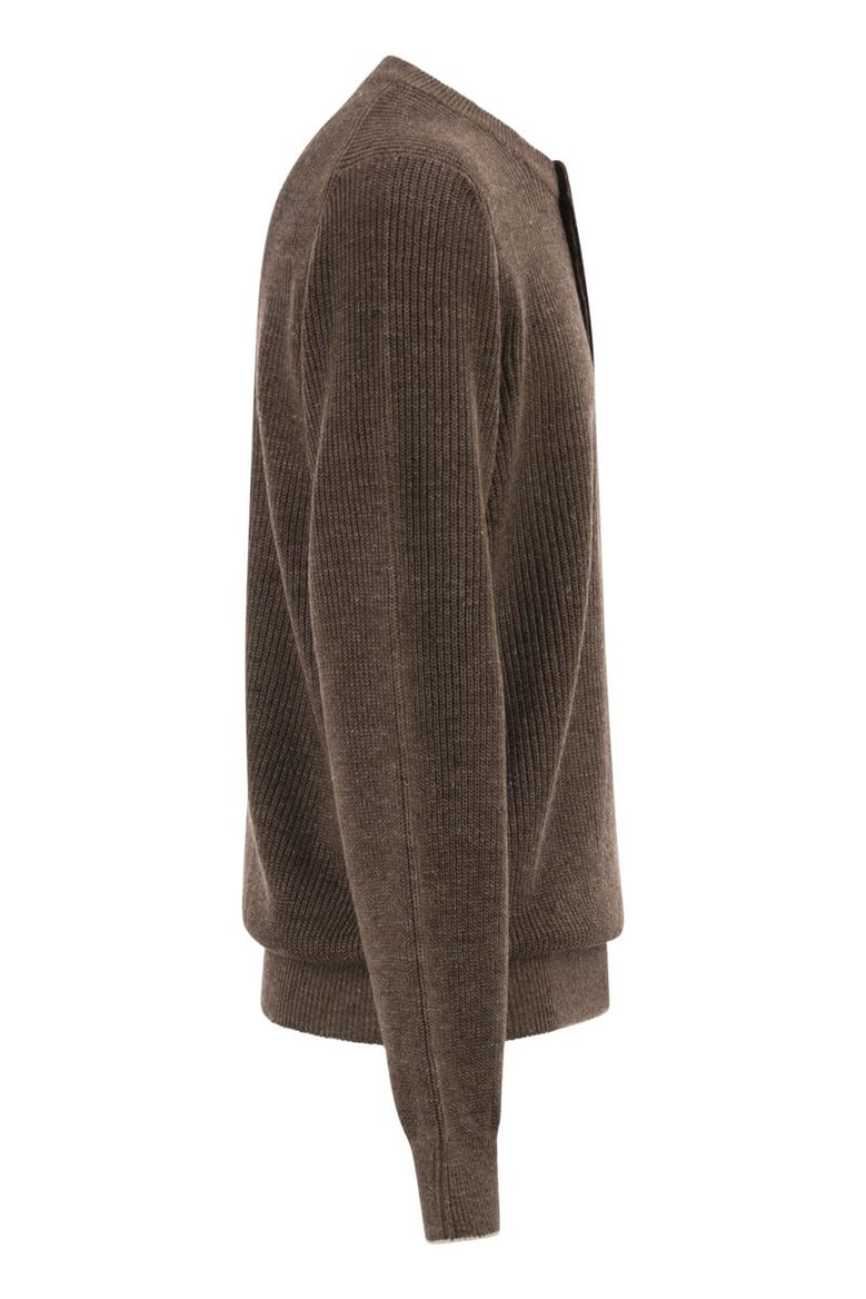 cotton and linen half-ribbed crew neck jumper by Selfnex