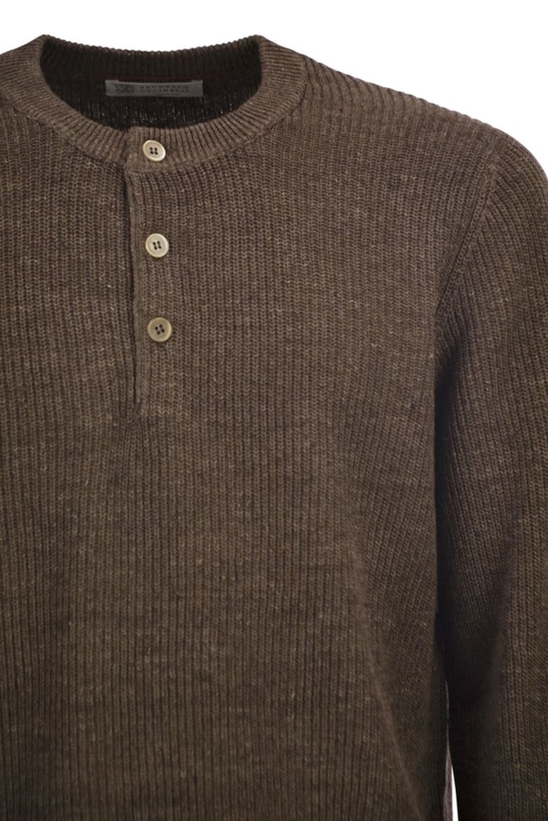 cotton and linen half-ribbed crew neck jumper by Selfnex