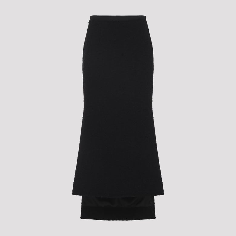 black asymmetric straight-fit virgin wool skirt by Selfnex