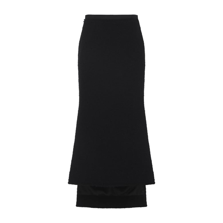 black asymmetric straight-fit virgin wool skirt by Selfnex