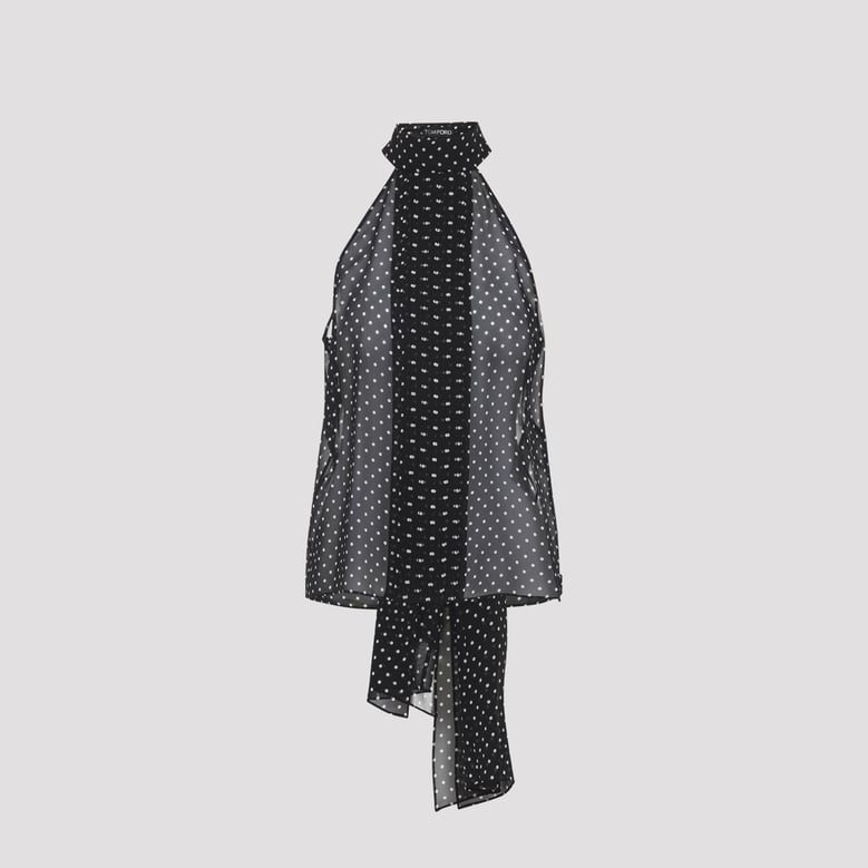 black polka dot silk top by Selfnex