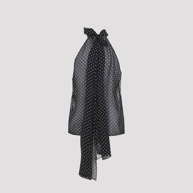 black polka dot silk top by Selfnex