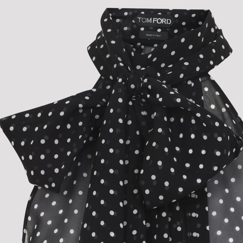 black polka dot silk top by Selfnex