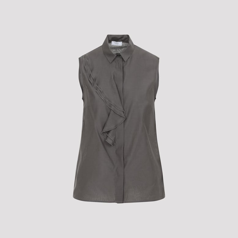 brown cotton and silk top by Selfnex