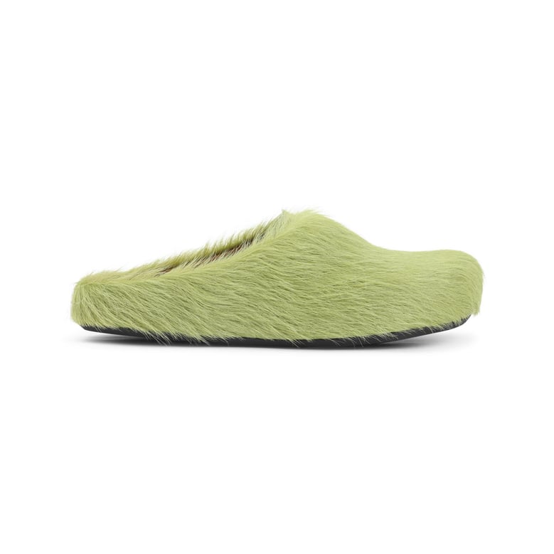 lime calf hair fussbett sabot mules by Selfnex