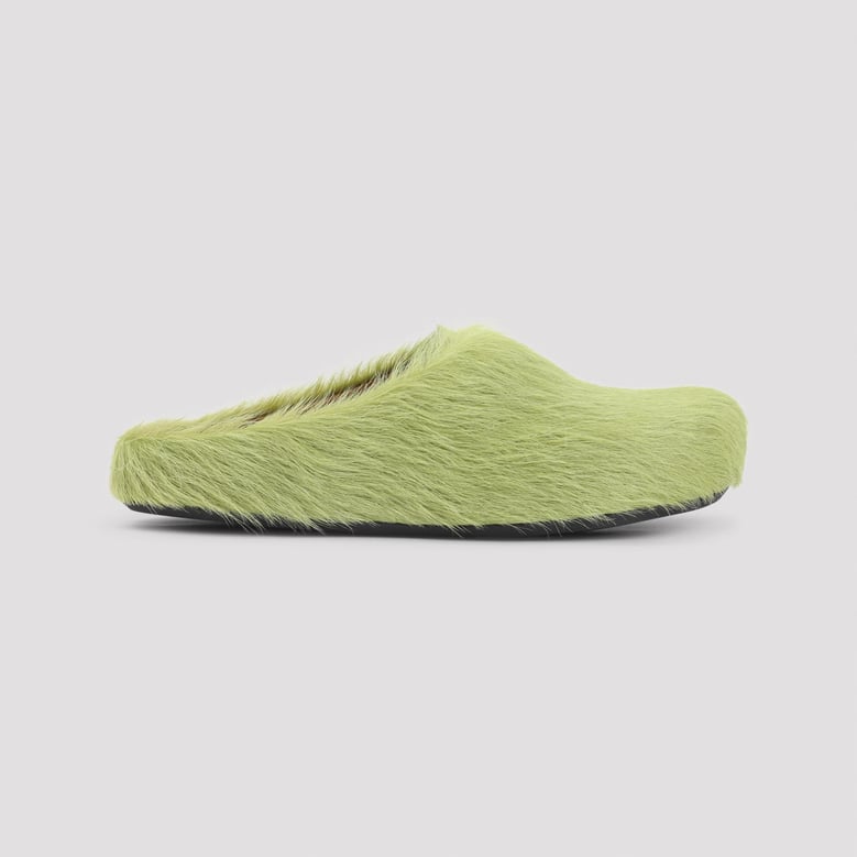 lime calf hair fussbett sabot mules by Selfnex