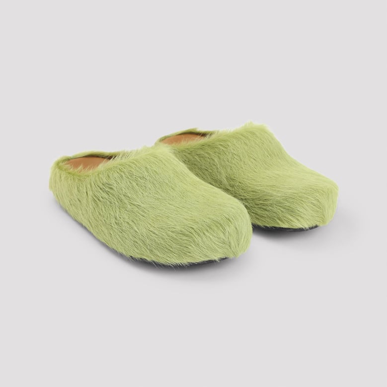 lime calf hair fussbett sabot mules by Selfnex