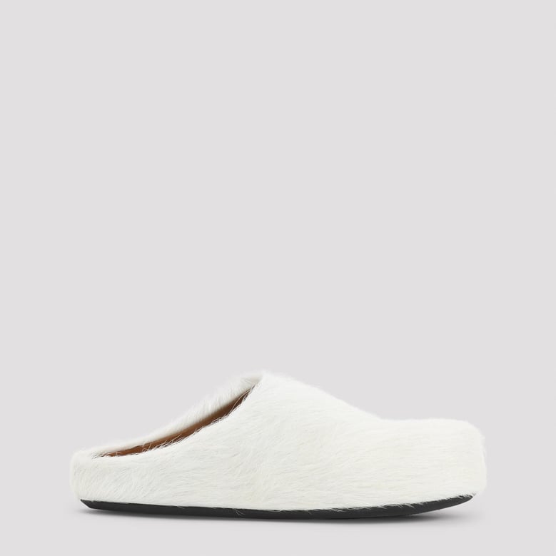 natural white calf hair fussbett mules by Selfnex