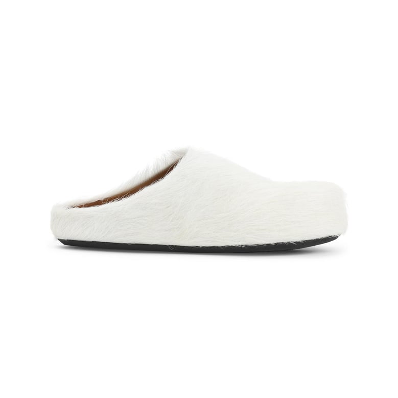 natural white calf hair fussbett mules by Selfnex