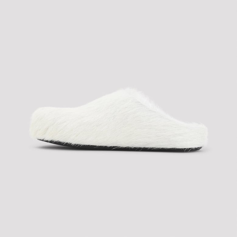 natural white calf hair fussbett mules by Selfnex