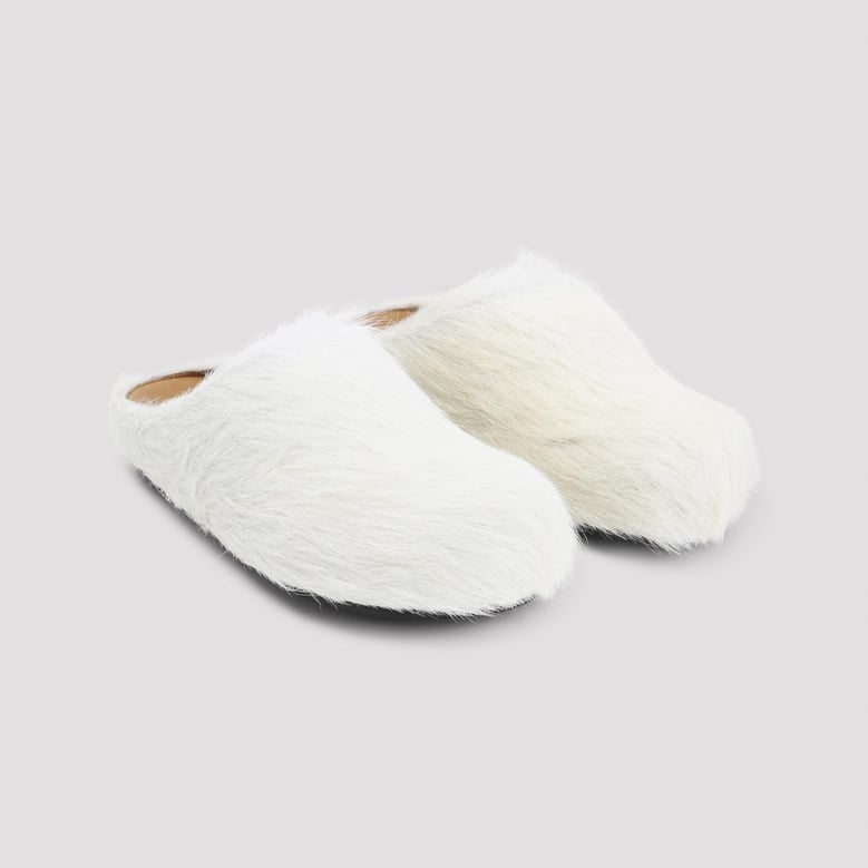 natural white calf hair fussbett mules by Selfnex