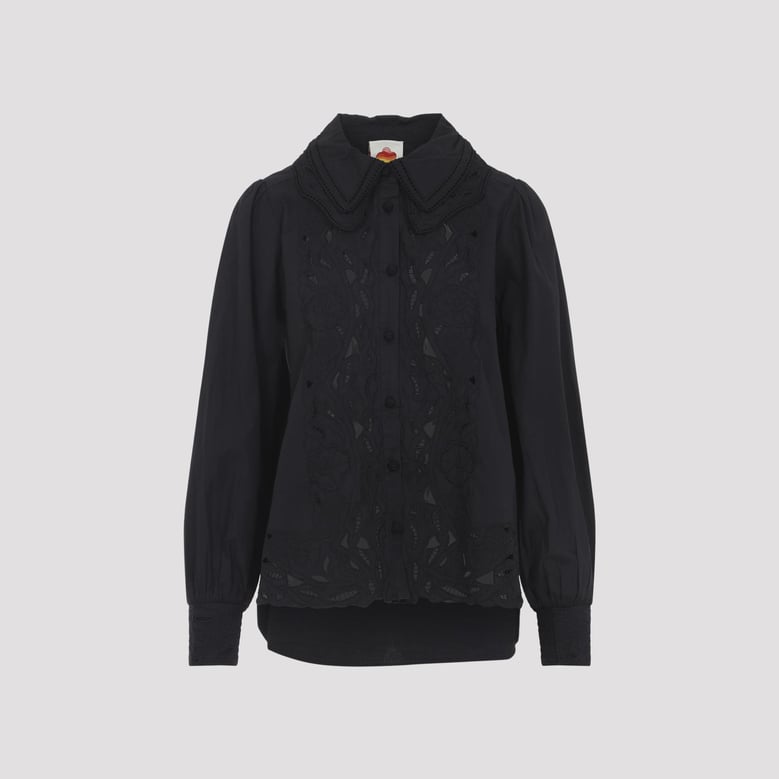 black ebroidered long sleeve cotton shirt by Selfnex