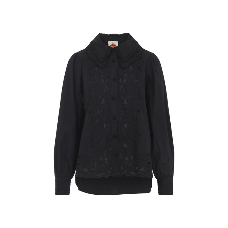 black ebroidered long sleeve cotton shirt by Selfnex