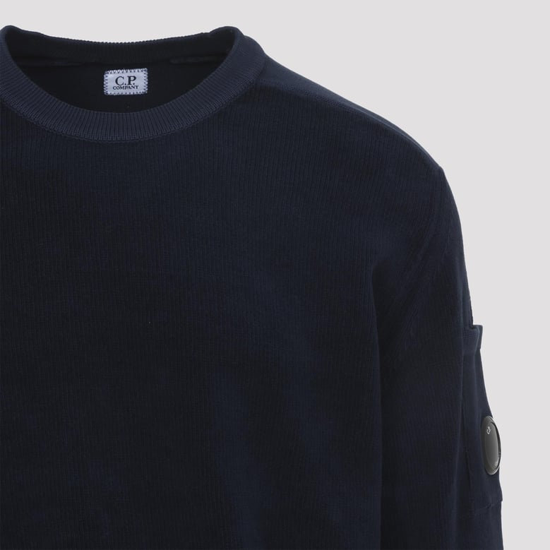 navy blue crewneck lens cotton pullover by Selfnex