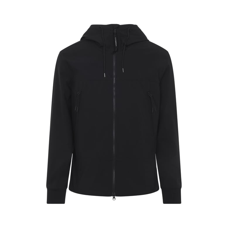 black shell-r goggle polyester jacket by Selfnex