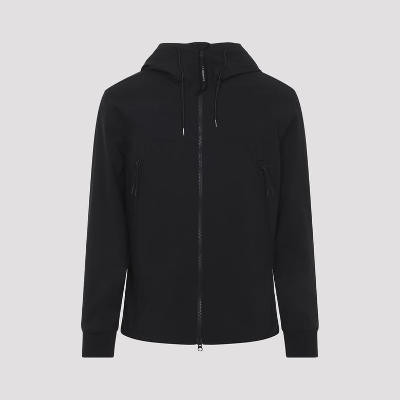 black shell-r goggle polyester jacket by Selfnex