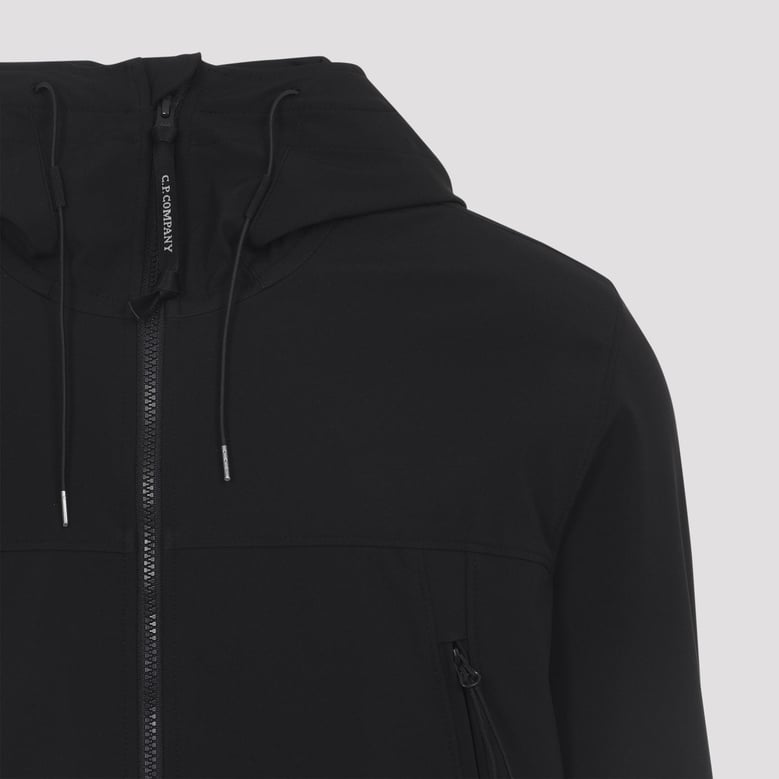 black shell-r goggle polyester jacket by Selfnex