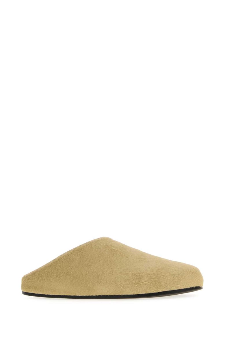 beige calf hair hudson slippers by Selfnex