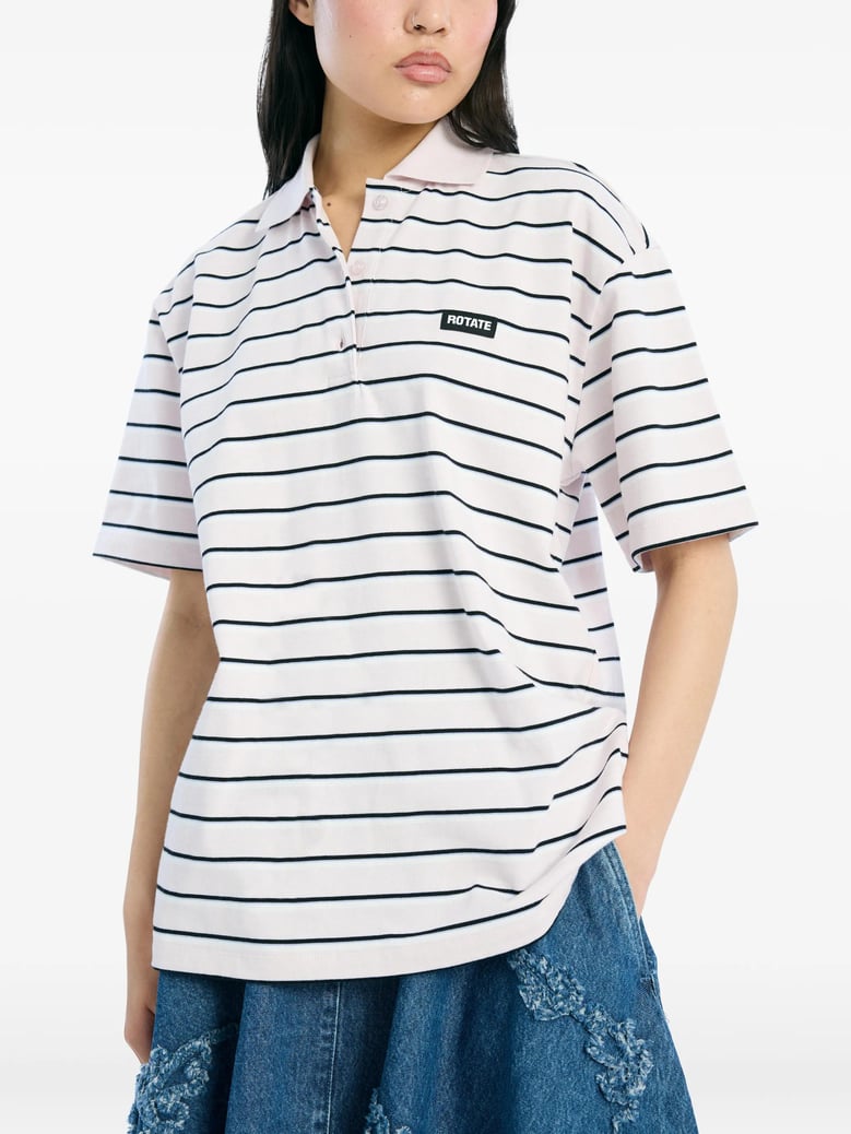 rotate striped organic-cotton jersey polo by Selfnex