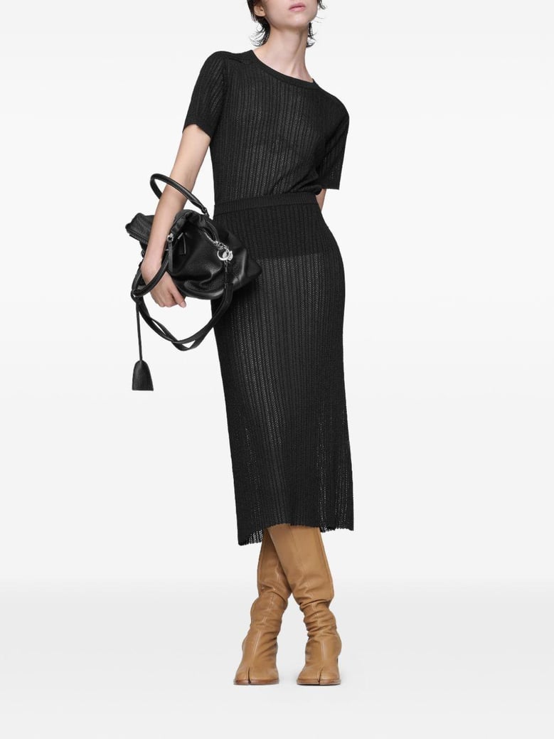 ribbed knit midi skirt by Selfnex