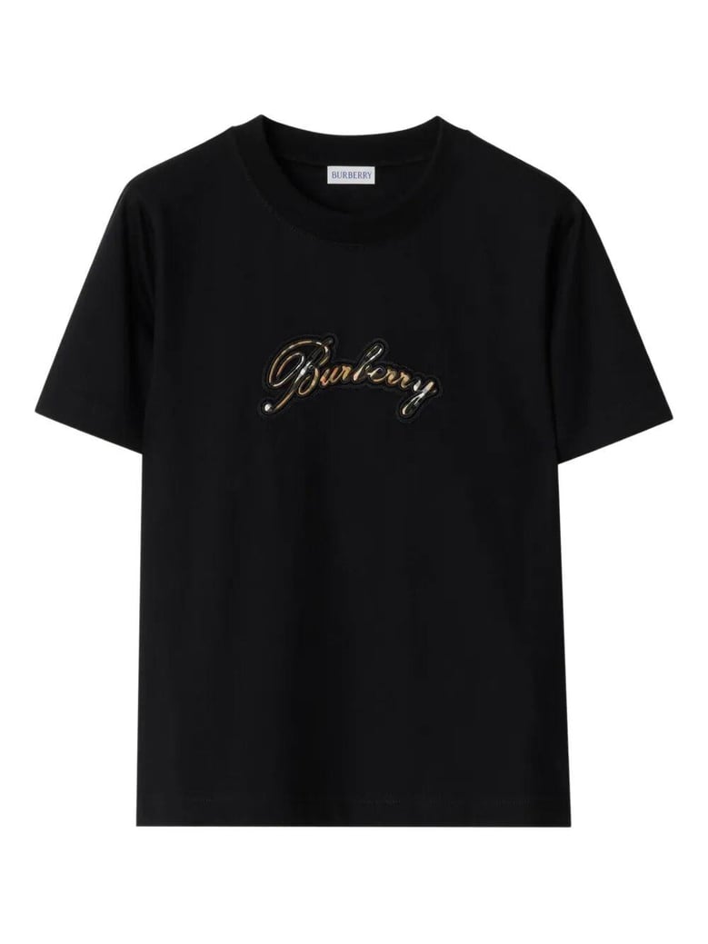 check cursive logo cotton t-shirt by Selfnex