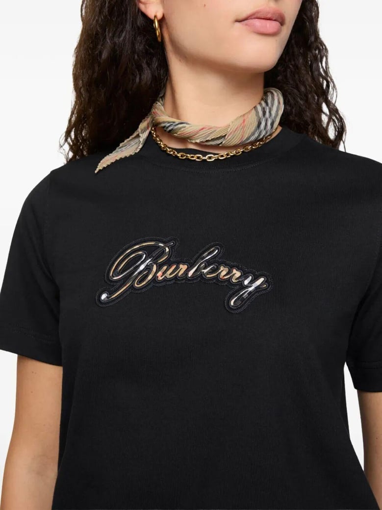 check cursive logo cotton t-shirt by Selfnex