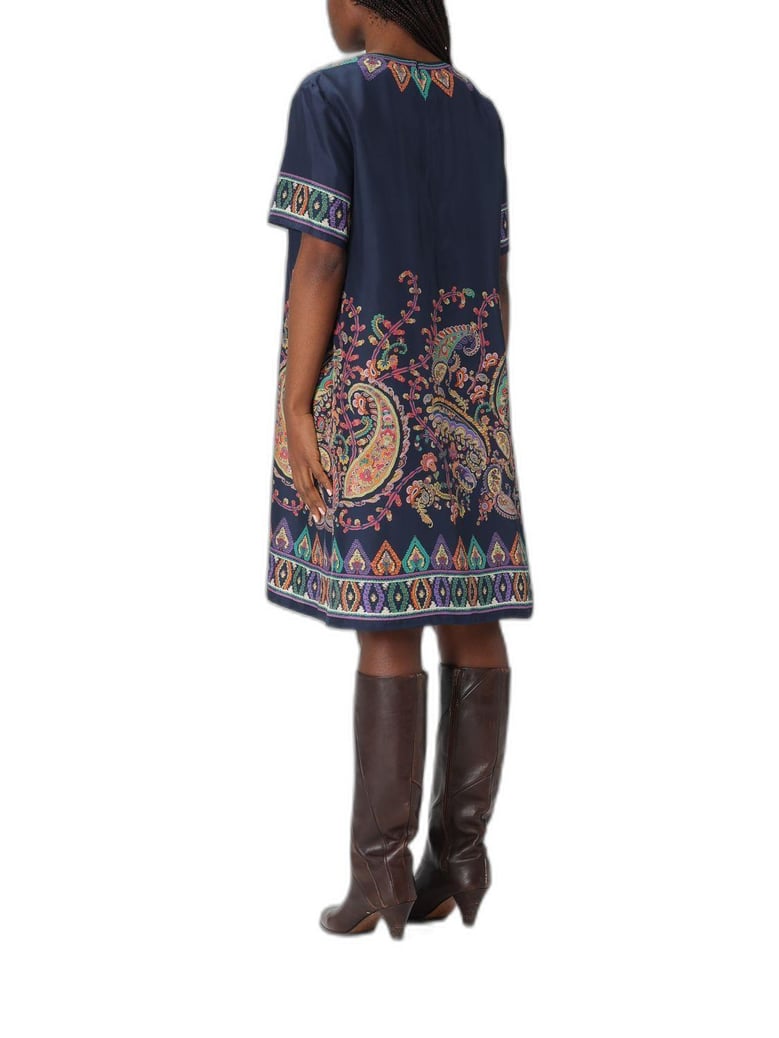 silk mini tunic dress with placed floral paisley print by Selfnex
