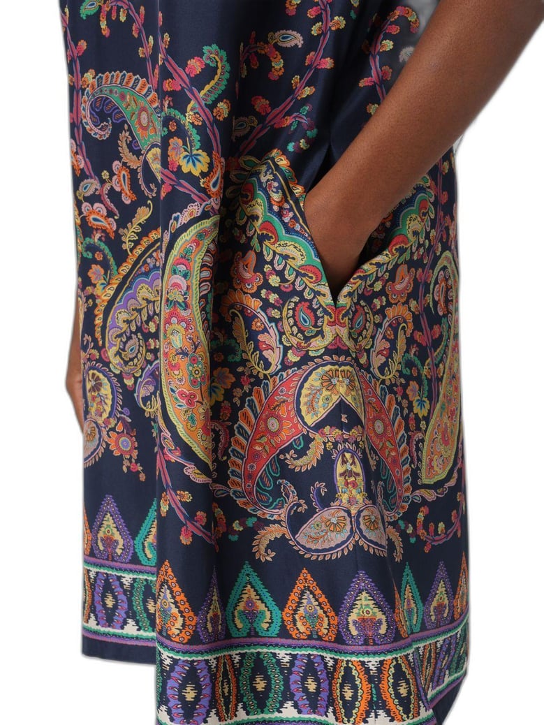 silk mini tunic dress with placed floral paisley print by Selfnex