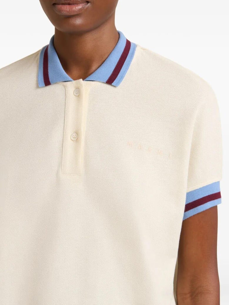 striped details cotton piqué polo shirt by Selfnex