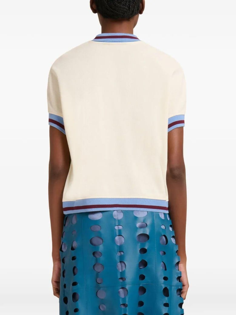 striped details cotton piqué polo shirt by Selfnex