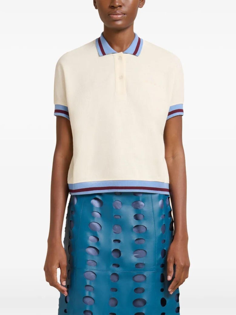 striped details cotton piqué polo shirt by Selfnex