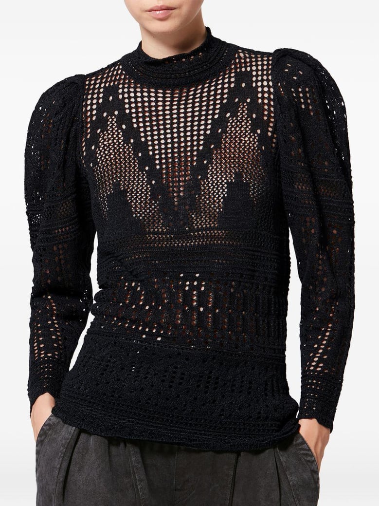 dahara black openwork knit top by Selfnex