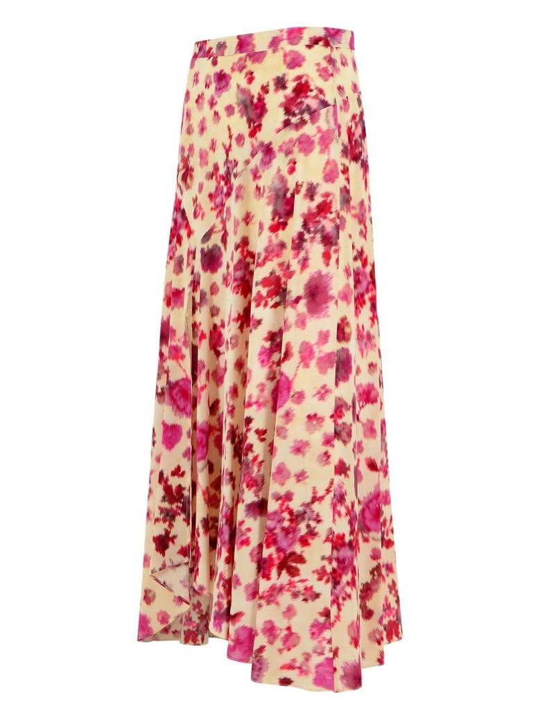 sakura long printed stretch silk skirt by Selfnex