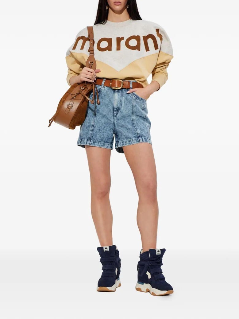 joely denim panelled shorts by Selfnex