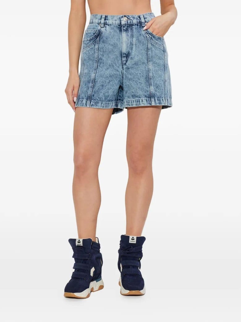 joely denim panelled shorts by Selfnex