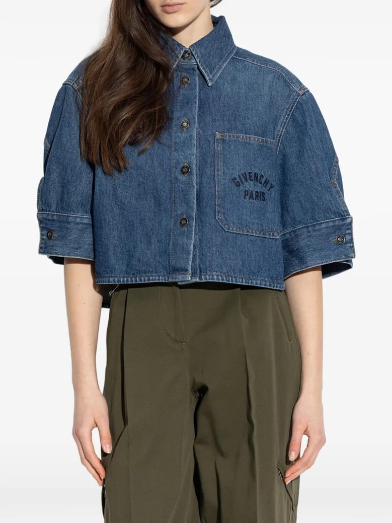 cropped cocoon shirt in medium denim by Selfnex