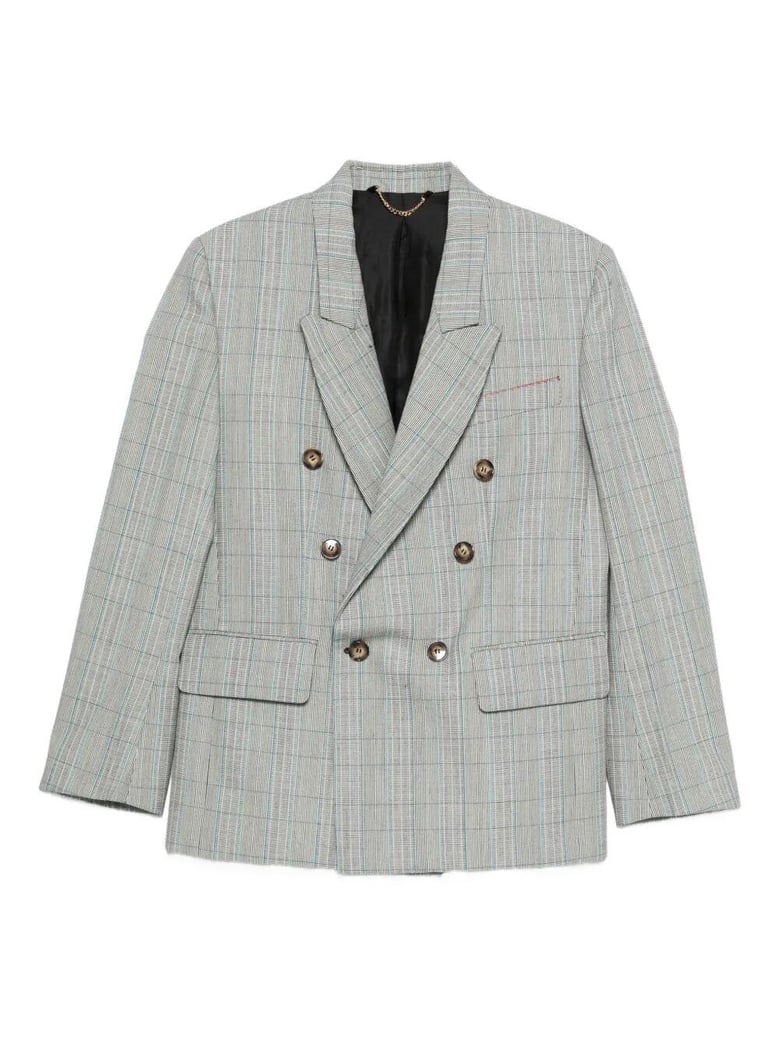 check wool double-breasted tailored jacket by Selfnex